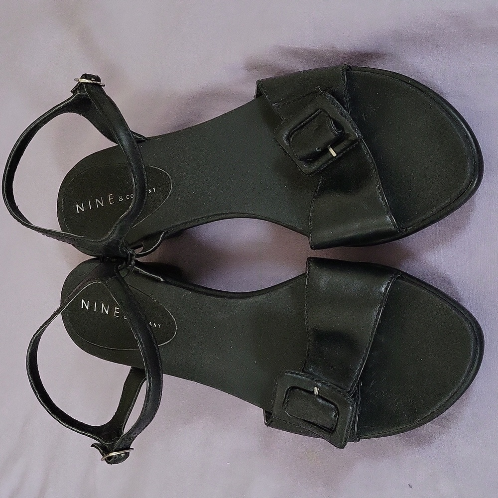 Nine & Co Black Chunky Heel Sandals Size 8
